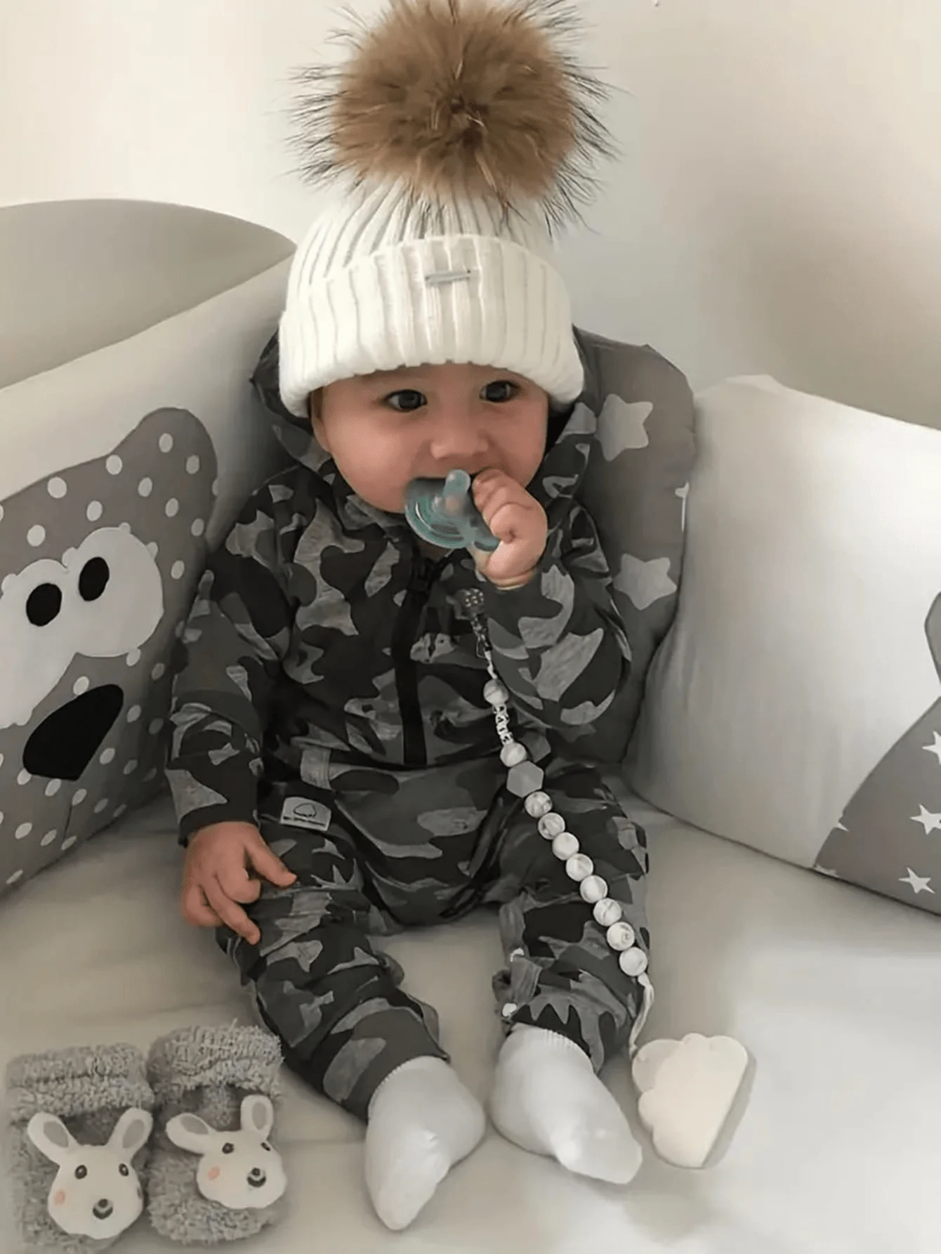 Baby Boy Camouflage Print Long Sleeve Hooded Half Zip Jumpsuit