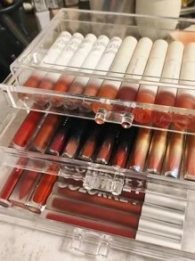 1 pieza Organizador de cajón de escritorio transparente para lápices labiales/brillos de labios, caja de almacenamiento de maquillaje a prueba de agua y polvo, para vacaciones en la playa, colección de baño, colección de dormitorio, gran capacidad