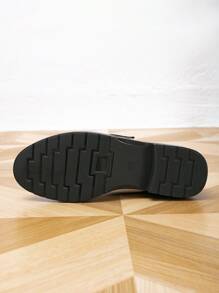 女式圆头侧扣厚底牛津鞋，黑白款，适合春秋季节，平底鞋，乐福鞋 - 黑與白 - 查看 8