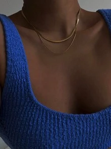 Biokia A Set Of Retro Double-Layer Snake Bone Chains, Flat Chains, And Personalized Layered Women's Collarbone Chains - Gold - View 7