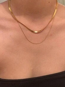 Biokia A Set Of Retro Double-Layer Snake Bone Chains, Flat Chains, And Personalized Layered Women's Collarbone Chains - Gold - View 5