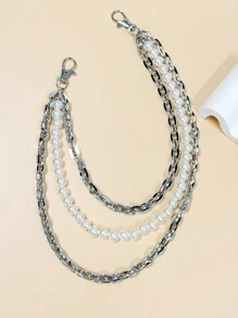 1 chiếc quần dây xích bạc Punk dành cho nữ phong cách Hip Hop đường phố nhiều lớp dây xích kim loại thời trang cổ điển ngọc trai giả với quần jean phụ kiện rave unisex Halloween - Nhiều màu - Xem 6