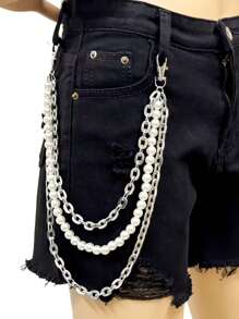 1 chiếc quần dây xích bạc Punk dành cho nữ phong cách Hip Hop đường phố nhiều lớp dây xích kim loại thời trang cổ điển ngọc trai giả với quần jean phụ kiện rave unisex Halloween - Nhiều màu - Xem 2