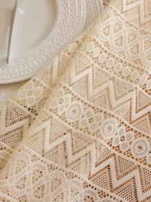 1 pieza Mantel de estilo francés vintage romántico de encaje blanco con borlas, adecuado para picnic, fiesta festiva, boda, evento, decoración de habitación