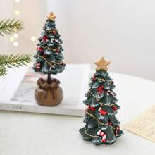 1pc Resin Mini Desktop Christmas Tree Ornament, Christmas Decor Gift,Christmas - Green - View 3