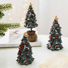 1pc Resin Mini Desktop Christmas Tree Ornament, Christmas Decor Gift,Christmas - Green - View 4