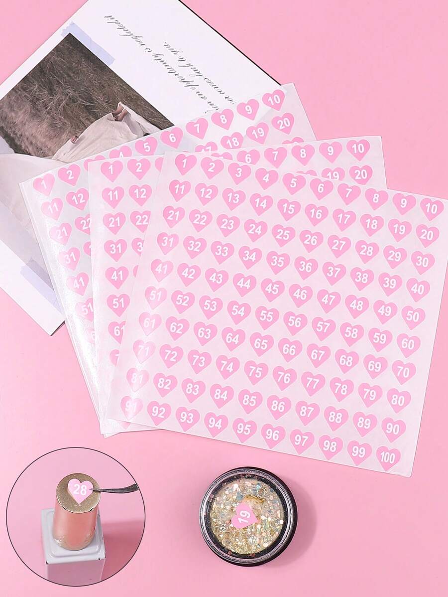 klimonla 2张美甲贴纸，包含数字、心形白色字母、数字、标签、指甲油贴纸、颜色代码、标签、美甲用品、美甲工具、美甲艺术工具、返校季、美甲、美甲工具（适用于贴片式美甲）