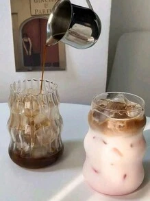 1 pieza Taza de café de vidrio con pajita, adecuada para uso doméstico, mujeres, bebidas y té con leche, suministros para estudiantes - vidrio transparente - Ver 5