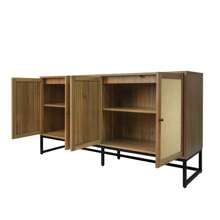 Modern Sideboard Cabinet, Accent Storage Cabinet With Rattan Doors And Adjustable Shelves, Freestanding Sideboard Storage Cabinet For Kitchen Dining Living Room Hallway Office - 紫紅色 - 查看 4