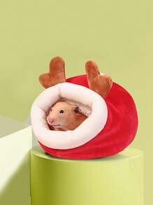 1 件圣诞金毛绒舒适窝，适合仓鼠、沙鼠和其他小型宠物 - 紅色 - 查看 3