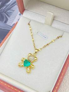 1 pieza Collar de cobre con colgante de oso de dibujos animados, joyería linda para que los niños usen en fiestas o en la vida diaria (caja no incluida) - Unitalla - Ver 14