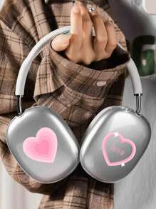 1pair TPU Transparent Anti-Fall Soft Earphone Case With Colorful Heart & Bow Decor Compatible With Airpods Max - Pink - View 10