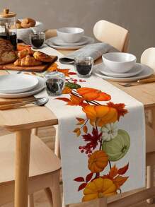 Runners da tavolo in lino con foglie d'acero autunnali, zucche raccolte, decorazioni per feste e vacanze, riutilizzabili, stile fattoria, per tavolo da cucina e da pranzo, decorazioni per il Ringraziamento