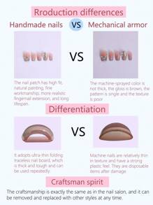 10 peças de unhas postiças artesanais, unhas brancas com strass, adesivos, pingentes para unhas, cola para unhas, lixa de unha, esmalte em gel, francesinha, listras, unhas postiças estilo gota d'água com cobertura total, adequadas para festas/festivais de música e uso diário S47 Nail Supplies Unhas