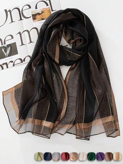 1 pieza Chal de cachemira mezclada de unicolor multicolor y con rayas de hilo dorado, estilo elegante y chic para mujer, se puede usar como pañuelo para la cabeza, chal decorativo, para uso diario/casual/viaje/protección solar/otoño/invierno