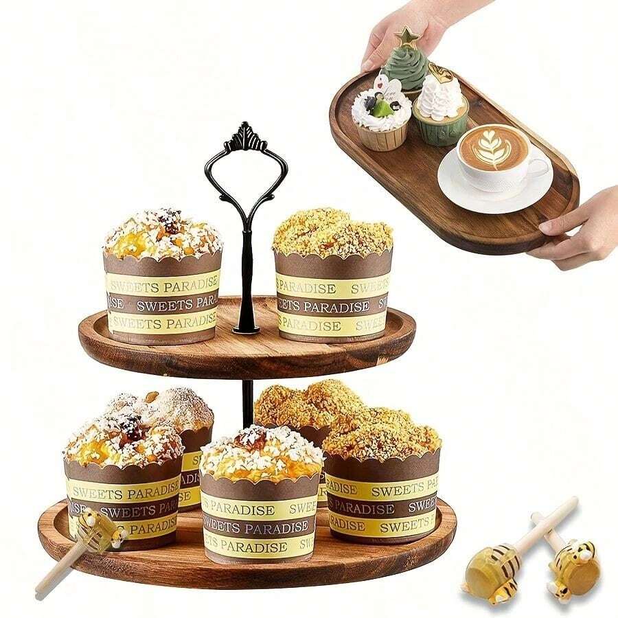 Giá đỡ bánh cupcake bằng gỗ 2 tầng, đựng được 14 chiếc bánh cupcake, khay đựng bánh cupcake nhiều tầng theo phong cách đồng quê, trưng bày bánh cupcake, thích hợp cho bàn tráng miệng, tiệc sinh nhật, tiệc cưới, tiệc trang trại, tiệc mừng em bé chào đời trong rừng, khay gỗ thông, bộ khay gỗ tự nhiên có vành, đĩa đựng hình bầu dục, đĩa đựng bánh mì dài theo phong cách đồng quê, dùng để trang trí nhà bếp - màu nâu - Xem 1