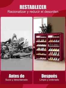 CasaBella Six-Layer High-Capacity Double Metal Frame Shoe Rack With Cover, Dust Cover And Plastic Connectors, Which Can Store 36 Pairs Of Shoes - Burgundy - View 5