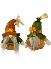 2个装 - 感恩节小矮人秋季装饰，丰收礼物手工小矮人摆件，适用于家居、厨房、农舍、多层托盘、节日派对，向日葵小矮人 - 彩色 - 查看 7