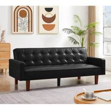Convertible Double Folding Living Room Sofa Bed, PU Leather, Tufted Buttons,Suitable For Living Rooms And Bedrooms - màu đen - Xem 2