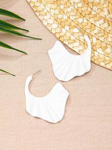 1 对几何不对称 C 形耳环，时尚潮流百搭女士礼物 - 一對不規則耳釘 - 查看 2