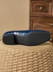 女士时尚高端方头低帮橄榄绿石纹海军蓝高跟鞋，适合度假、旅行、户外、棕色复古休闲百搭漂亮舒适黑色平底鞋