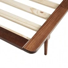 Modern Solid Wood Queen Platform Bed Frame With Spindle Headboard For Bedroom In Walnut - Walnut - View 6