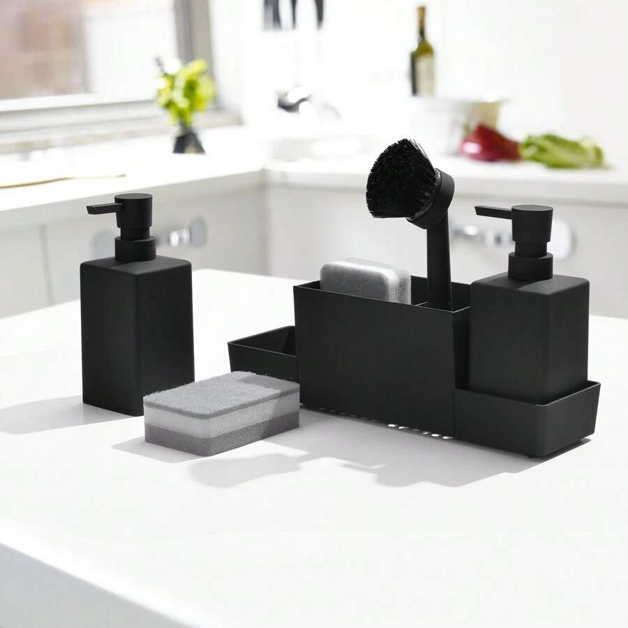 Kitchen Soap Dispenser With Sponge Holder And Brush Set, Multifunctional Use, Suitable For Kitchen Sink, Countertop Kitchen Items Kitchen Accessories Kitchen Tools