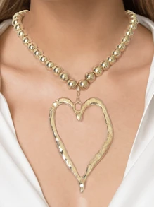 1 Stück Damen überdimensionierte Herz Anhänger Perlen Halskette, elegantes Design geeignet für den täglichen Gebrauch, Arbeit und Veranstaltungen