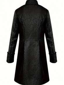 New Medieval-Style Jacquard Coat, Mid-Length Vintage Stand Collar Cosplay Outerwear For Halloween