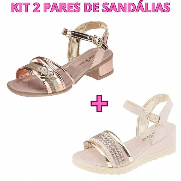 Kit 2 pares de Sandália Stilo Rosê Infantil Menina