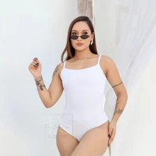 KIT 2 Women's Bodysuit With Thin Straps Premium Ribbed Terrycloth Straps - WHITE aND NUDE - View 3