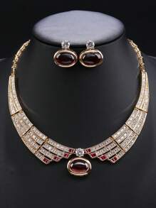 一套三件装奢华立方氧化锆首饰项链和耳环，适合婚礼、派对、新娘礼服、节日、生日礼物等场合。 - 珠寶套裝 - 查看 5