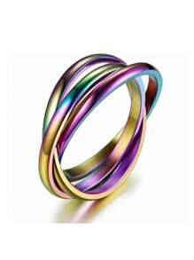 1 Stück stilvoller Tri-Color Titanstahl Paar-Ring mit dreifach ineinander greifenden Kreisen, Spinner, Anti-Angst, für Festivals, Hochzeiten und den täglichen Gebrauch, Hand-Schmuck
