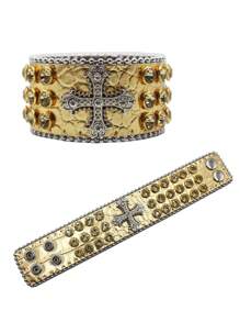 Braccialetti in pelle con rivetti a forma di croce, stile hip hop punk rock, ampi braccialetti per discoteca, DJ, cantanti, costumi di scena e cosplay - Multicolore - Visualizzare 18