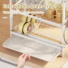 2 niveaux Égouttoir à vaisselle avec plateau d'égouttage, Organisateur de rangement pour ustensiles de cuisine, couteaux et planches à découper, convient pour la cuisine d'appartement - Blanc - Voir 5