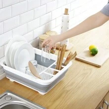 SPACE SAVING FOLDABLE DISH DRYING BOWL RACK WITH DRAINER BOARD - Grey - View 3
