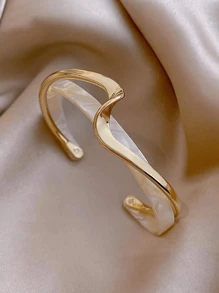 1 pieza Brazalete de onda de moda para mujer, material de acero inoxidable y resina, regalo para fiesta de cumpleaños u ocasión festiva - Blanco - Ver 3