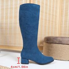 Botas altas elegantes de tacón grueso, de unicolor, transpirables y de moda, para todas las estaciones