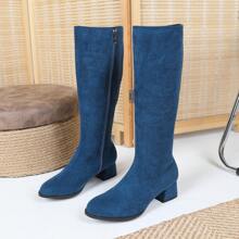 Botas altas elegantes de tacón grueso, de unicolor, transpirables y de moda, para todas las estaciones