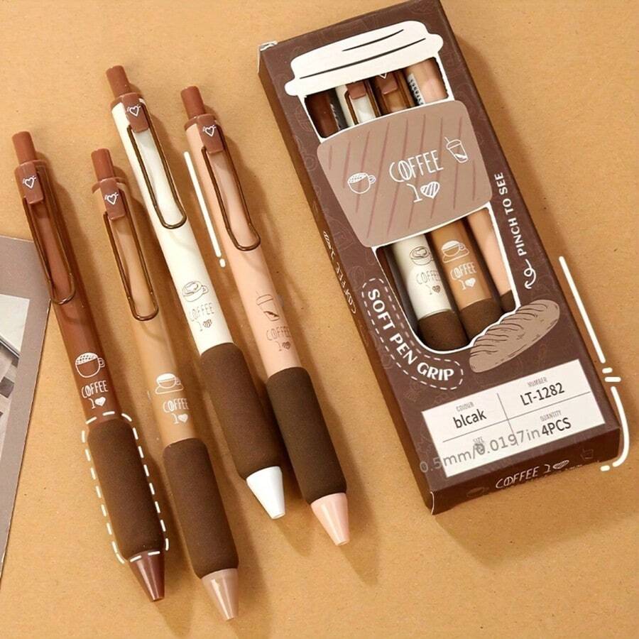 4 paquetes de bolígrafos retráctiles de tinta de gel con punta extra fina y agarre suave - bolígrafos de color café claros y livianos para una experiencia de escritura cómoda, ideal para estudiantes - Café integral - Ver 1