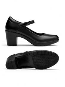 Women's Chunky Low Block Heels Pumps Mary Janes Closed Round Toe Comfortable Elegant Solid Color Dating Vacation Classic Dress Work Shoes - 黑色 - 查看 10