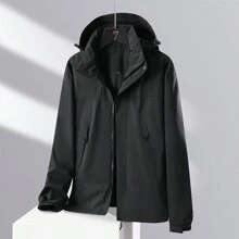 女款戶外防風透氣耐磨色塊夾克衣(單層) - 黑色 - 查看 7