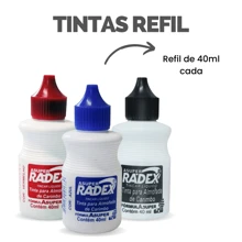 Tinta E Almofada Para Carimbo Alto Rendimento Recarregável - Escolha Seu Kit - 3 Tintas Pretas - Visão 8