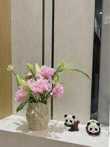 Mustard Yellow Ceramic Asymmetrical Textured Flower Vase For Home Decor, Large Opening Vase For Living Room/Dining Table Decoration - Cream Yellow - View 9