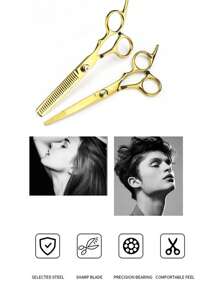 1 Peça Tesoura Profissional de Cortar Cabelo, Conjunto de Tesouras de Estilo na Cor Dourada para Salão, Barbeiro, Cabeleireiro, Ferramentas de Cabelo, Produtos e Acessórios de Cabelo para Salão de Beleza, Essenciais de Viagem, Volta às Aulas, Essenciais de Viagem e Férias, Acessórios de Cabelo para Mulheres - Dourado - Visão 8