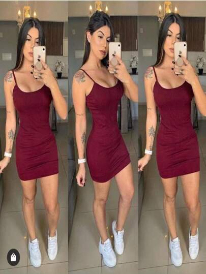 Vestido Midi Alçinha fina Tecido Canelado