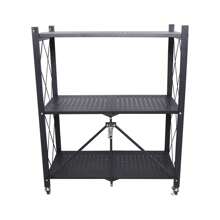 Storage 3 Tier Wide Folding Metal Shelf ,Rolling Trolley Utility Cart Black Outdoor Decor - Black - View 7
