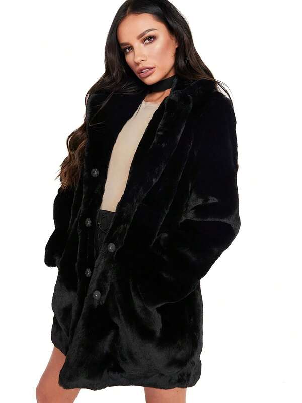 1pc Jaqueta Fofa de Comprimento Médio com Bolsos e Botões Escondidos para Mulheres