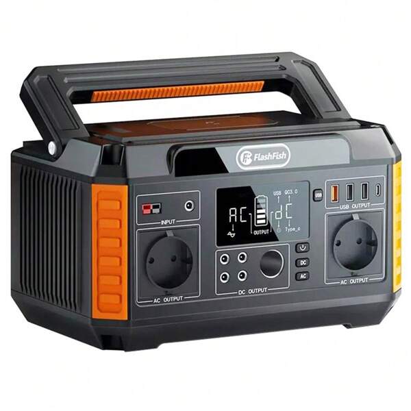 Przenośna elektrownia FlashFish P60 560 W, generator słoneczny 520 Wh/140400 mAh, czysta fala sinusoidalna, gniazda 220 V AC, 11 wyjść