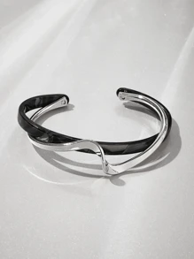 1 pieza Brazalete de onda de moda para mujer, material de acero inoxidable y resina, regalo para fiesta de cumpleaños u ocasión festiva - Blanco - Ver 6